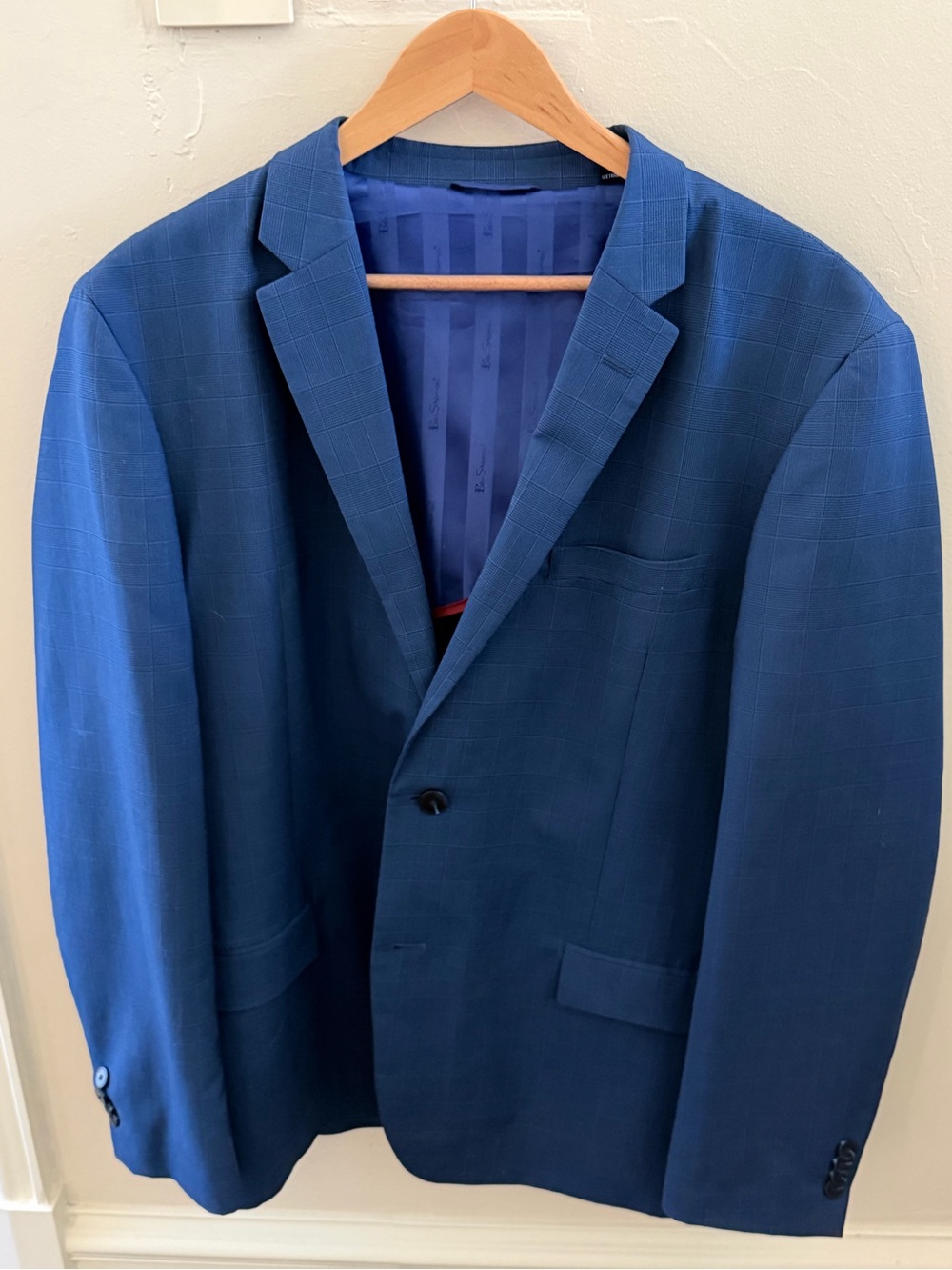 Ben Sherman Men’s Navy Windowpane Plaid Blazer Sport Coat Size 46R